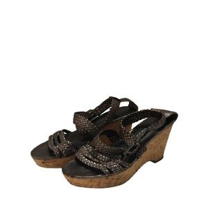 Franco Sarto Women’s 8 Galli gray gunmetal metallic braided cork platform wedge